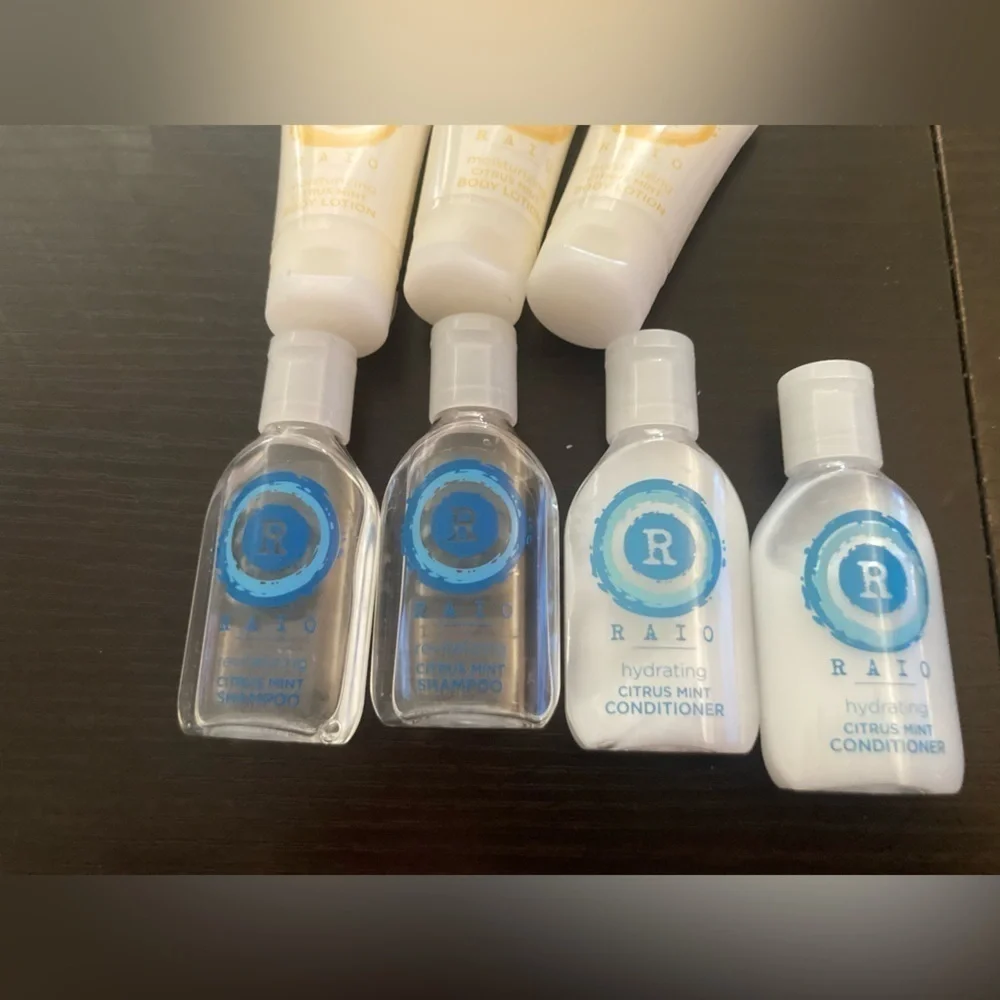4/$25 RAIO Travel Toiletries Set. 3 soaps, 3 body lotions,2 shampoos & 2 cond.